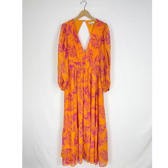 Toccin x RTR Womens Palm Print Open Back Maxi Dress Size 12 Orange - Picture 2 of 16